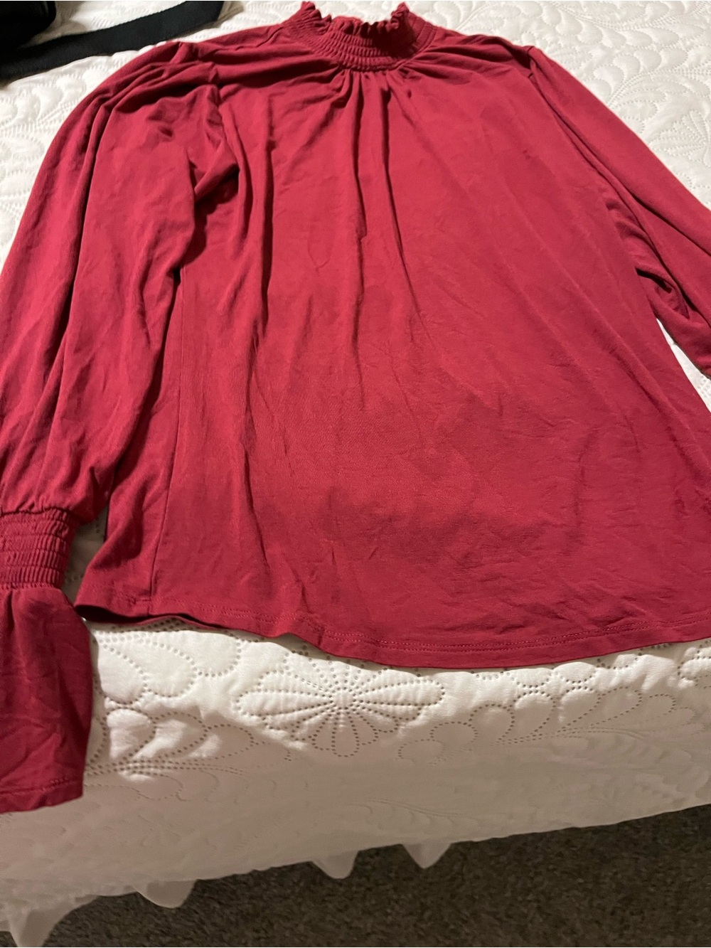 VENUS Red Smocked Neck Long-Sleeve Top